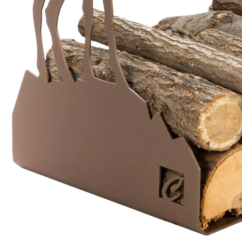 Indoor Firewood Holder in Brown Steel Made in Italy with Tools - Volturno Viadurini