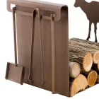 Indoor Firewood Holder in Brown Steel Made in Italy with Tools - Volturno Viadurini