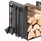 Indoor Firewood Holder in Black Steel with 4 Tools Made in Italy - Phebe Viadurini