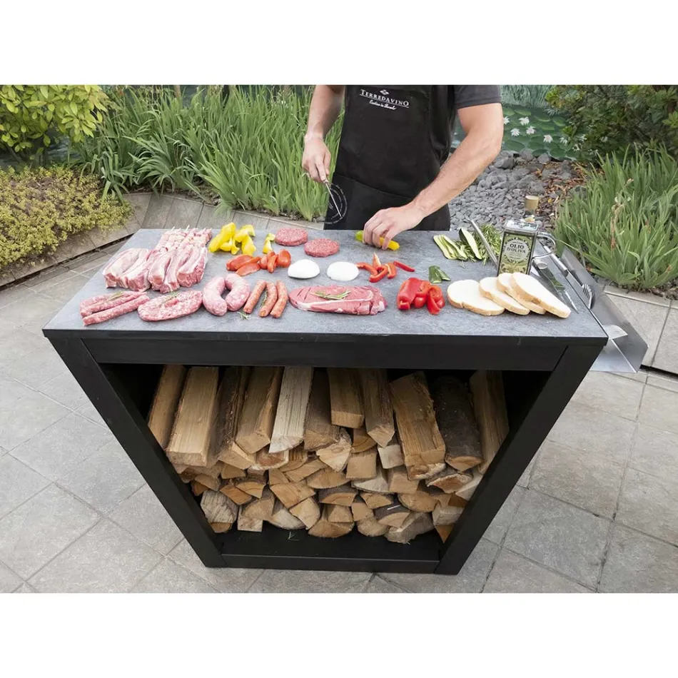 Indoor or Outdoor Firewood Holder of Design with Worktop - Esplanade Viadurini