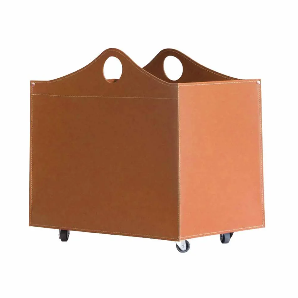 Log holder in regenerated leather with WoodBag wheels made in Italy Viadurini