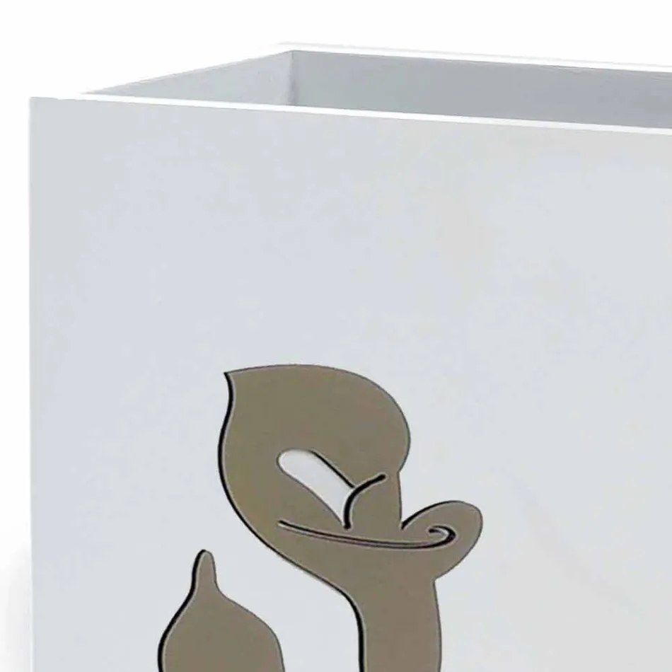Umbrella Stand in White Wood Modern Design with Floral Decorations - Caracalla Viadurini