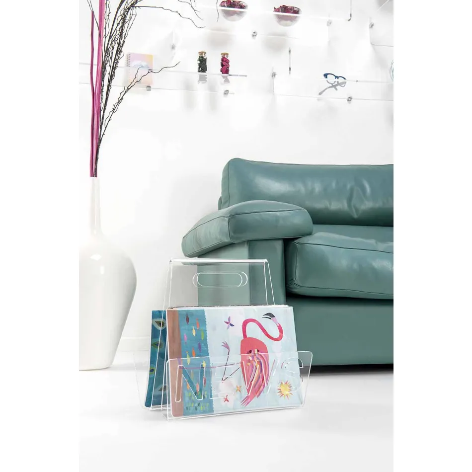 Black or Transparent Plexiglass Design Magazine Rack Made in Italy - Omar Viadurini