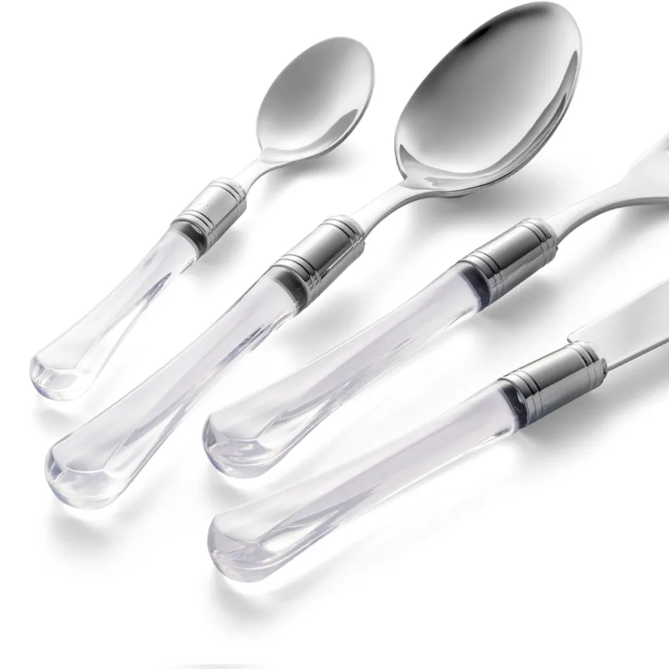 Polished Stainless Steel Cutlery and Transparent Acrylic Handle 24 Pcs - Brilli Viadurini