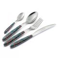 Steel and Plastic Cutlery Colored Floral Decor 24 Pcs - Alessandra