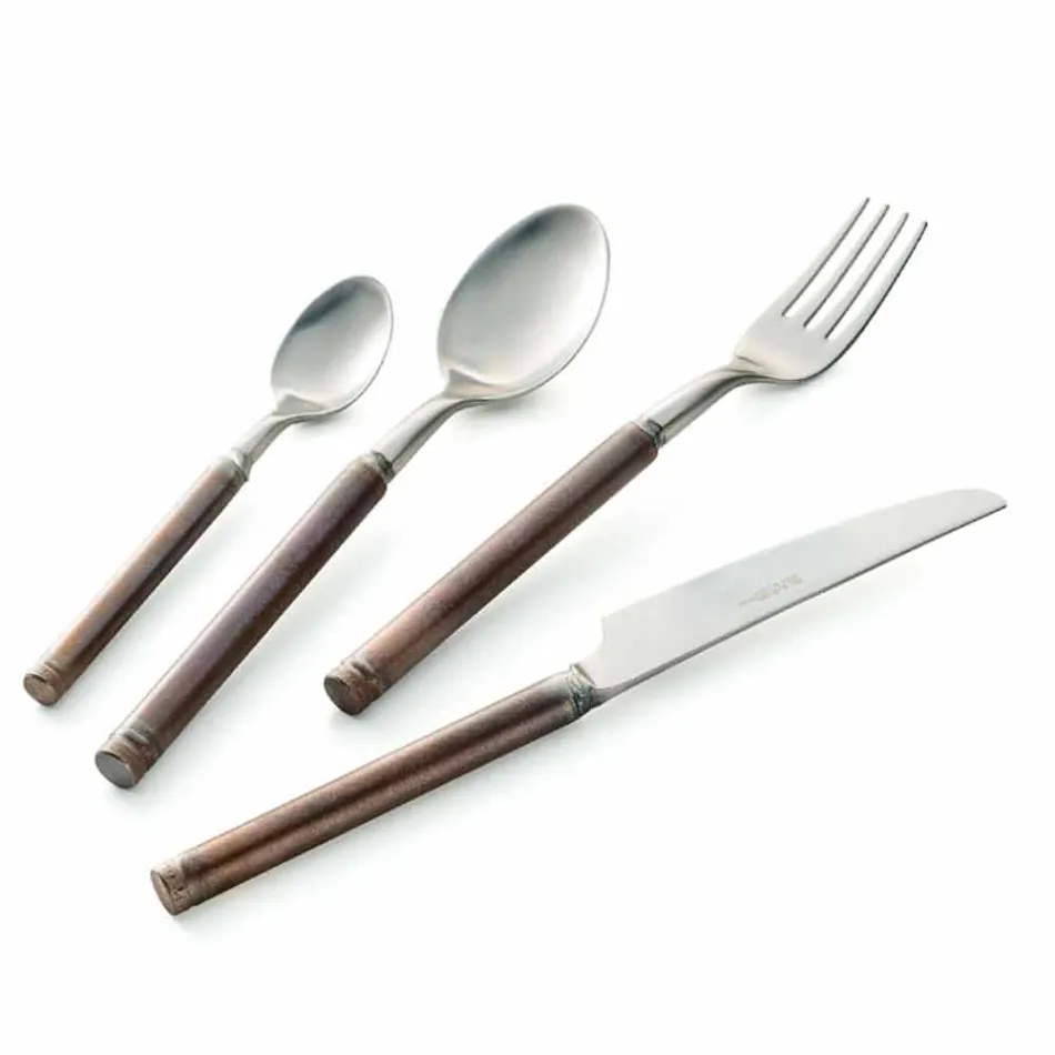 24 Piece Satin Steel Cutlery Italian Artisan Design - Damerino Viadurini