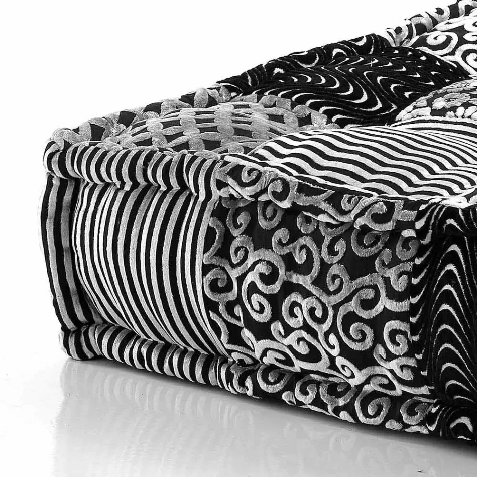 Ethnic Square Pouf in Patchwork Fabric or Velvet - Fiber Viadurini