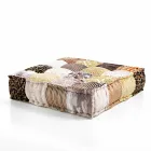 Ethnic Square Pouf in Patchwork Fabric or Velvet - Fiber Viadurini