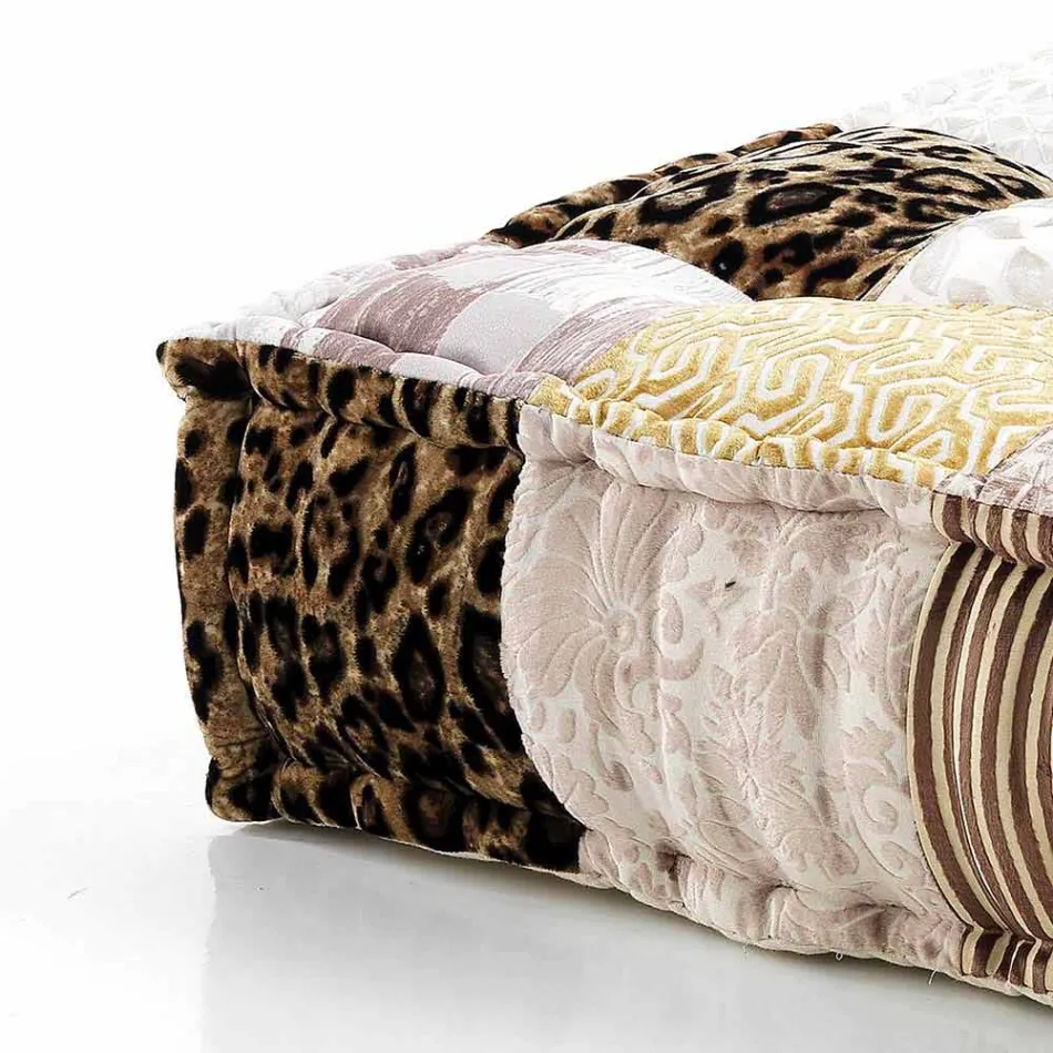 Ethnic Square Pouf in Patchwork Fabric or Velvet - Fiber Viadurini