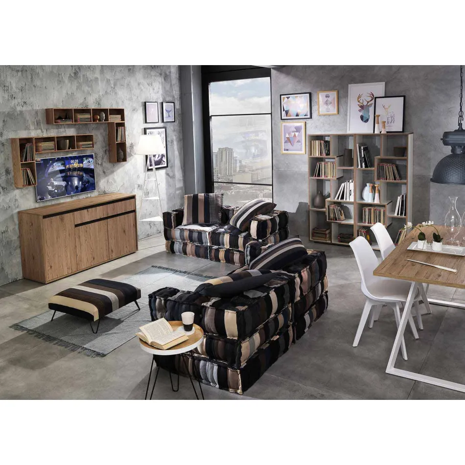 Ethnic Square Pouf in Patchwork Fabric or Velvet - Fiber Viadurini