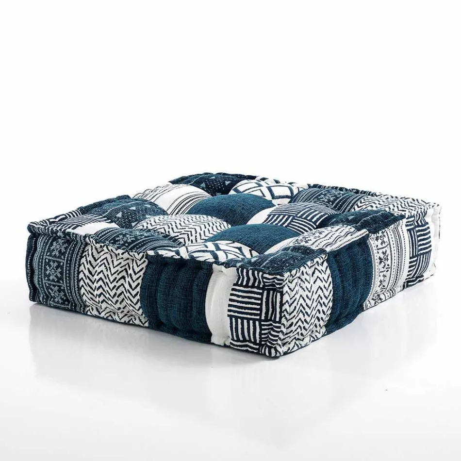 Ethnic Square Pouf in Patchwork Fabric or Velvet - Fiber Viadurini