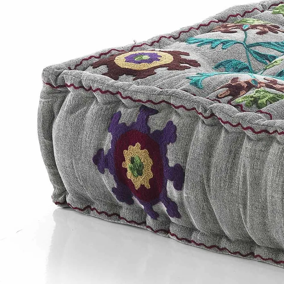 Ethnic Square Pouf in Patchwork Fabric or Velvet - Fiber Viadurini