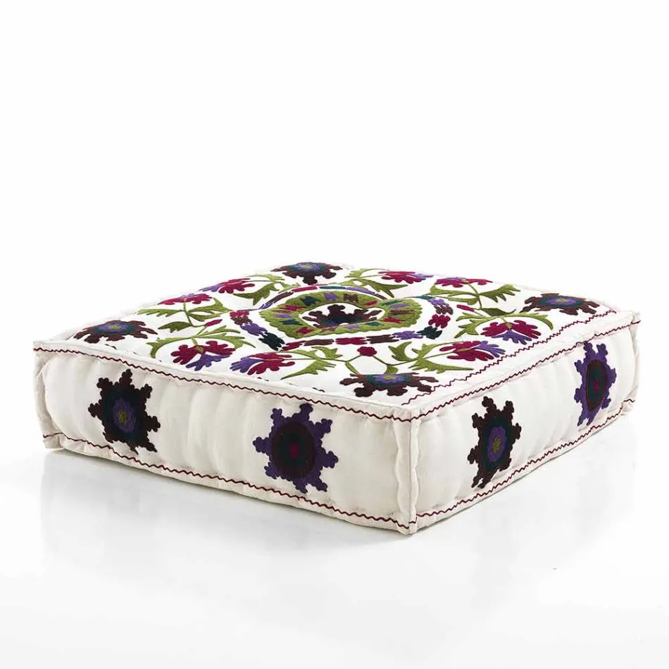 Ethnic Square Pouf in Patchwork Fabric or Velvet - Fiber Viadurini