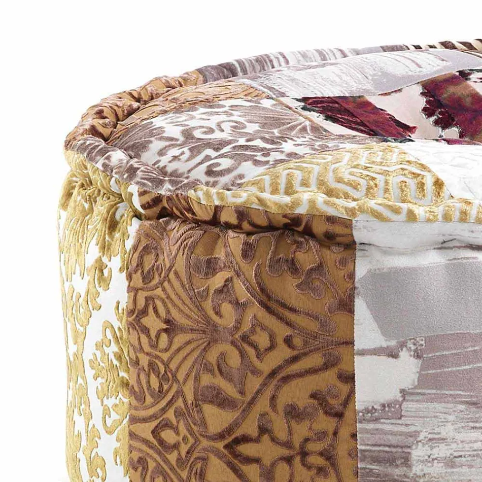 Round Pouf of Ethnic Design in Patchwork Fabric or Velvet - Fiber Viadurini