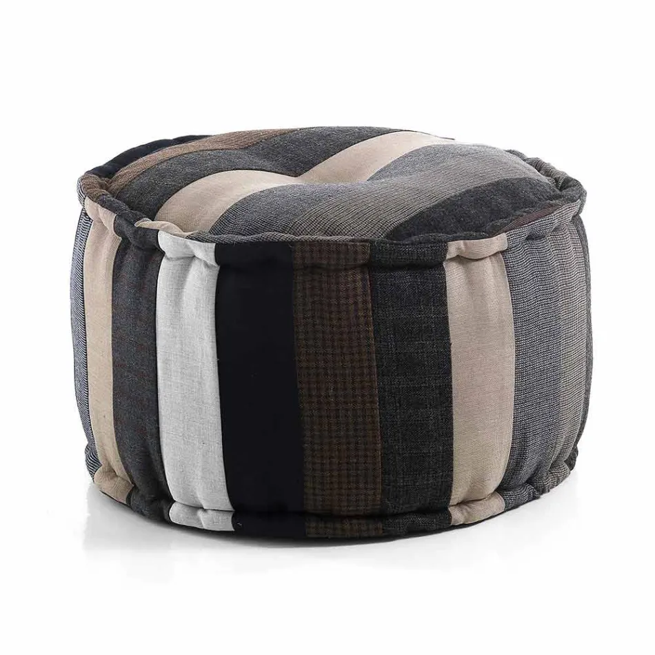 Round Pouf of Ethnic Design in Patchwork Fabric or Velvet - Fiber Viadurini