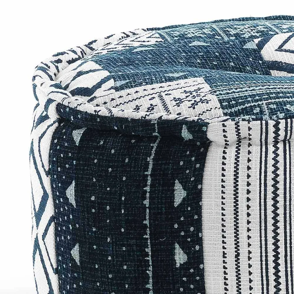 Round Pouf of Ethnic Design in Patchwork Fabric or Velvet - Fiber Viadurini