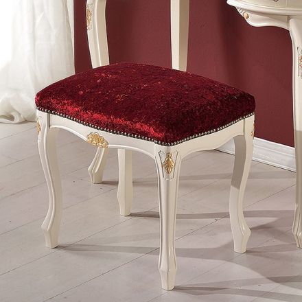 Classic Style Pouf in Walnut Wood and Fabric Made in Italy - Luxury Viadurini