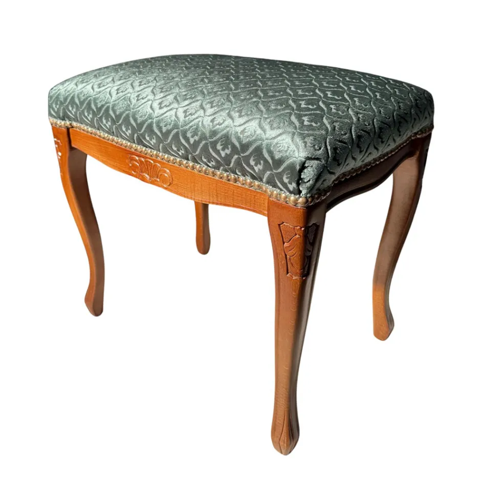 Classic Style Pouf in Walnut Wood and Fabric Made in Italy - Luxury Viadurini