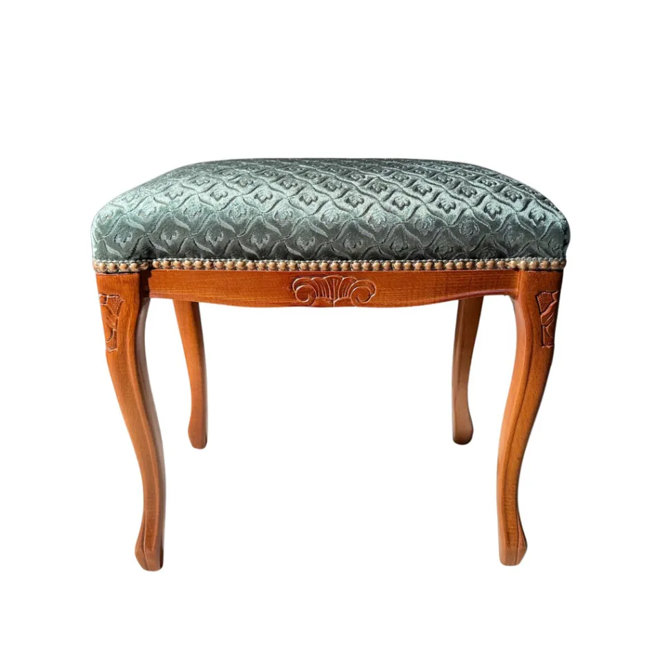 Classic Style Pouf in Walnut Wood and Fabric Made in Italy - Luxury Viadurini