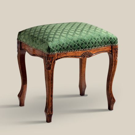 Classic Style Pouf in Walnut Wood and Fabric Made in Italy - Luxury Viadurini