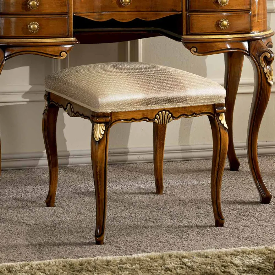 Classic Style Pouf in Wood Covered in Fabric Made in Italy - Cambrige Viadurini