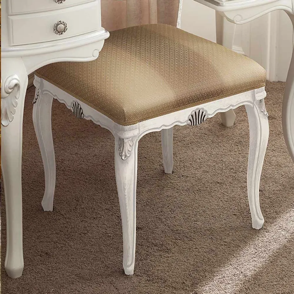 Classic Style Pouf in Wood Covered in Fabric Made in Italy - Cambrige Viadurini