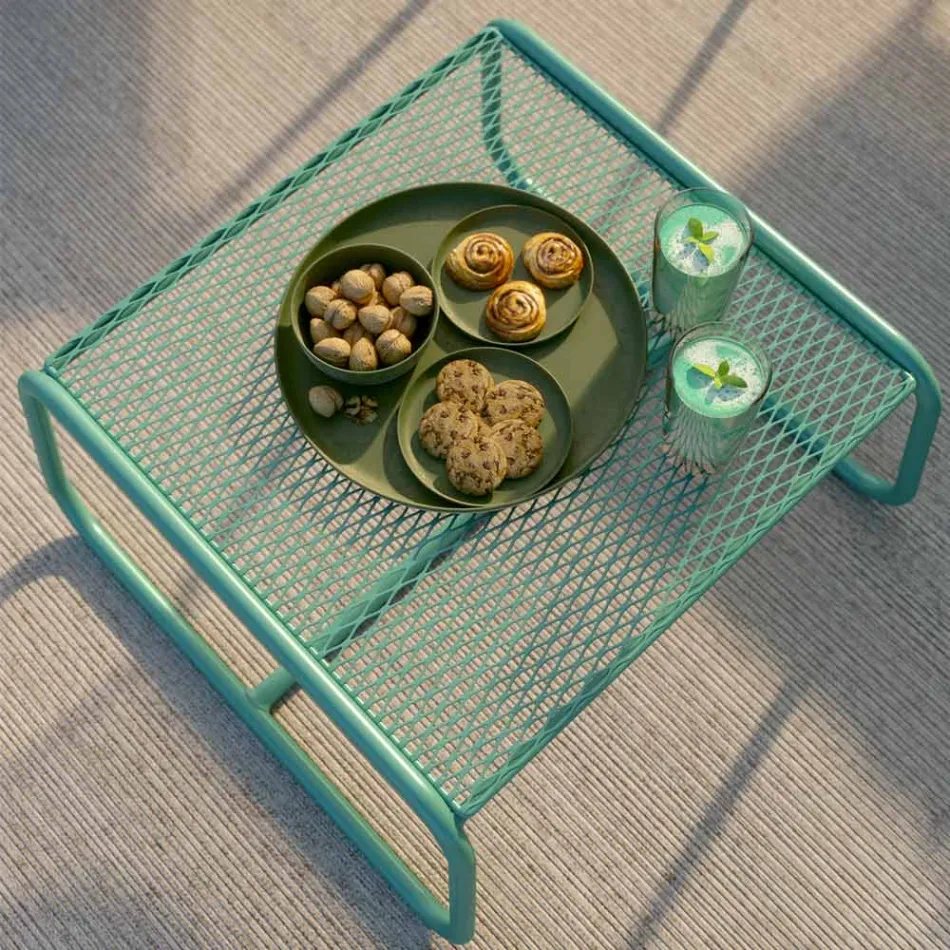 Pouf Coffee Table for the Garden Design in Colored Metal Made in Italy - Karol Viadurini