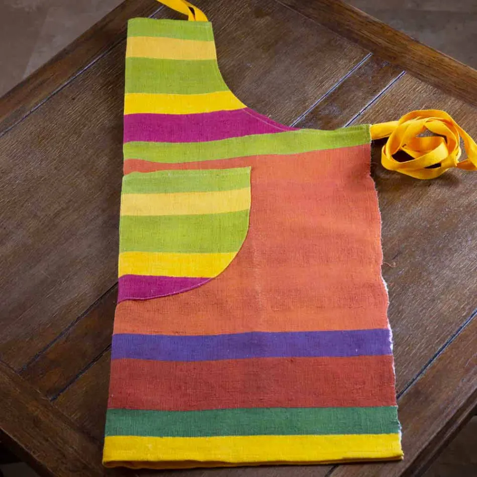 Precious Hand Painted Hemp Handmade Apron Made in Italy - Brands Viadurini