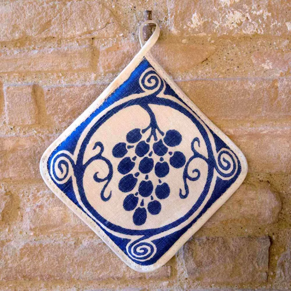 Potholders of Italian Art in Pure Linen with Hand Print Single Piece - Brands Viadurini