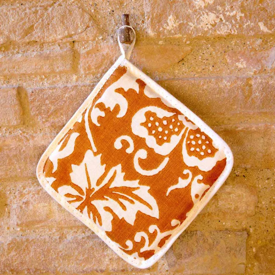 Potholders of Italian Art in Pure Linen with Hand Print Single Piece - Brands Viadurini
