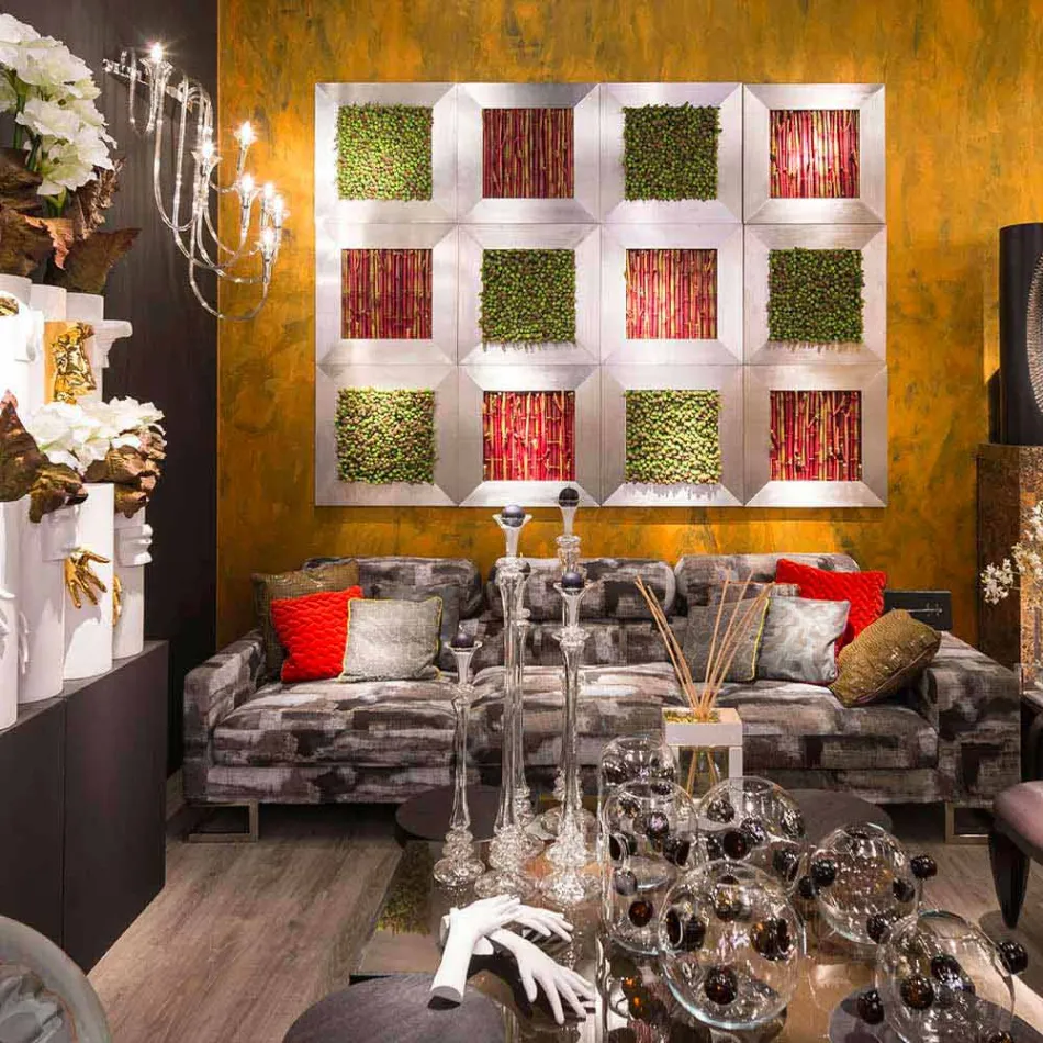 Modern Wall Picture in Metal and Artificial Flowers Made in Italy - Gonio Viadurini