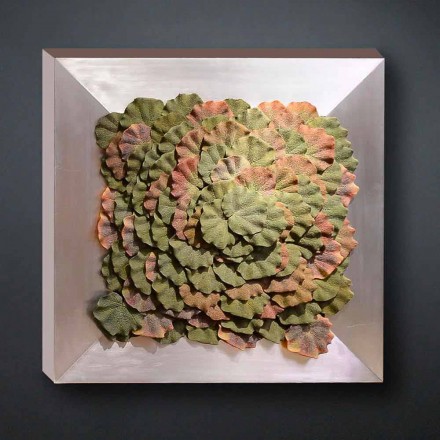Modern Wall Picture in Metal and Artificial Flowers Made in Italy - Gonio Viadurini