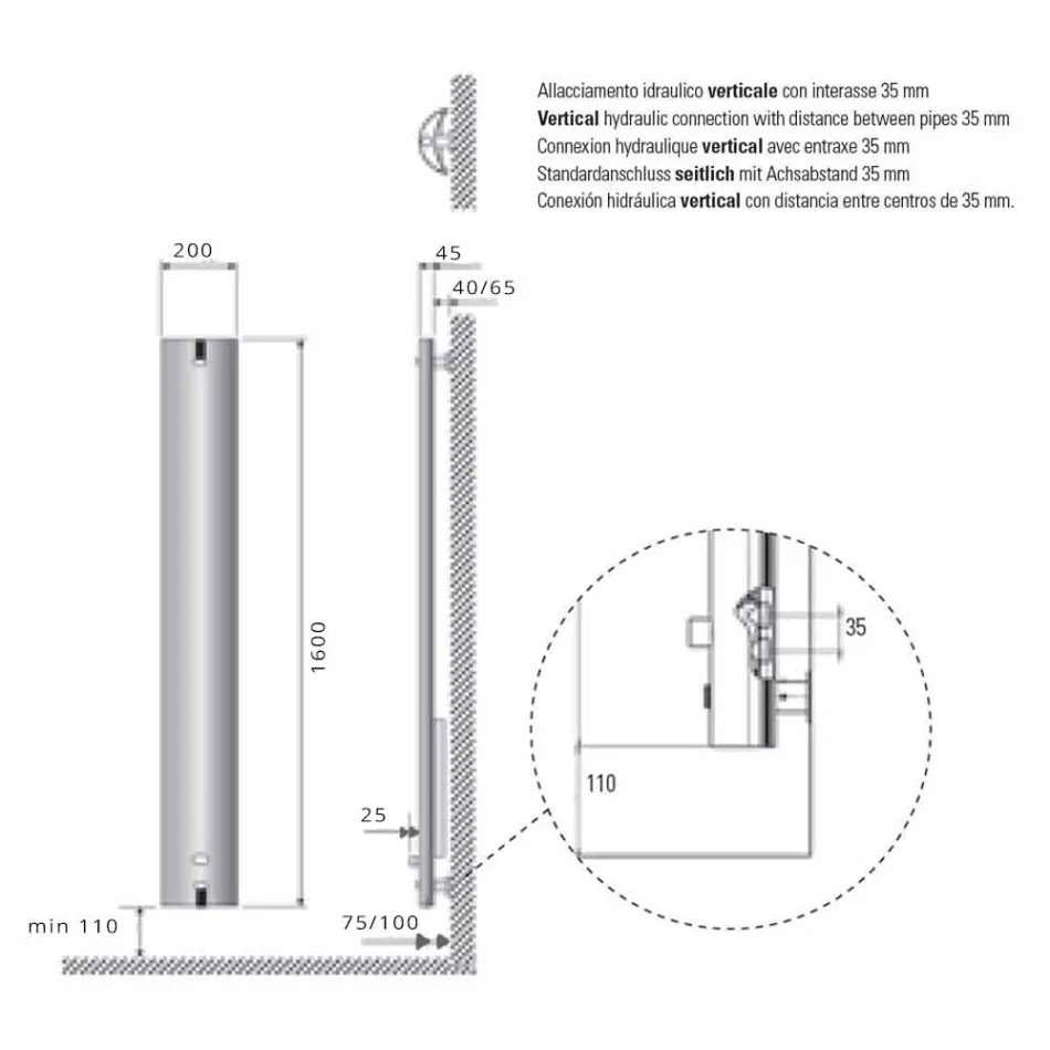 Radiator Design Aluminum Wall Radiator Hydraulic 250 Watt - Stilus Viadurini