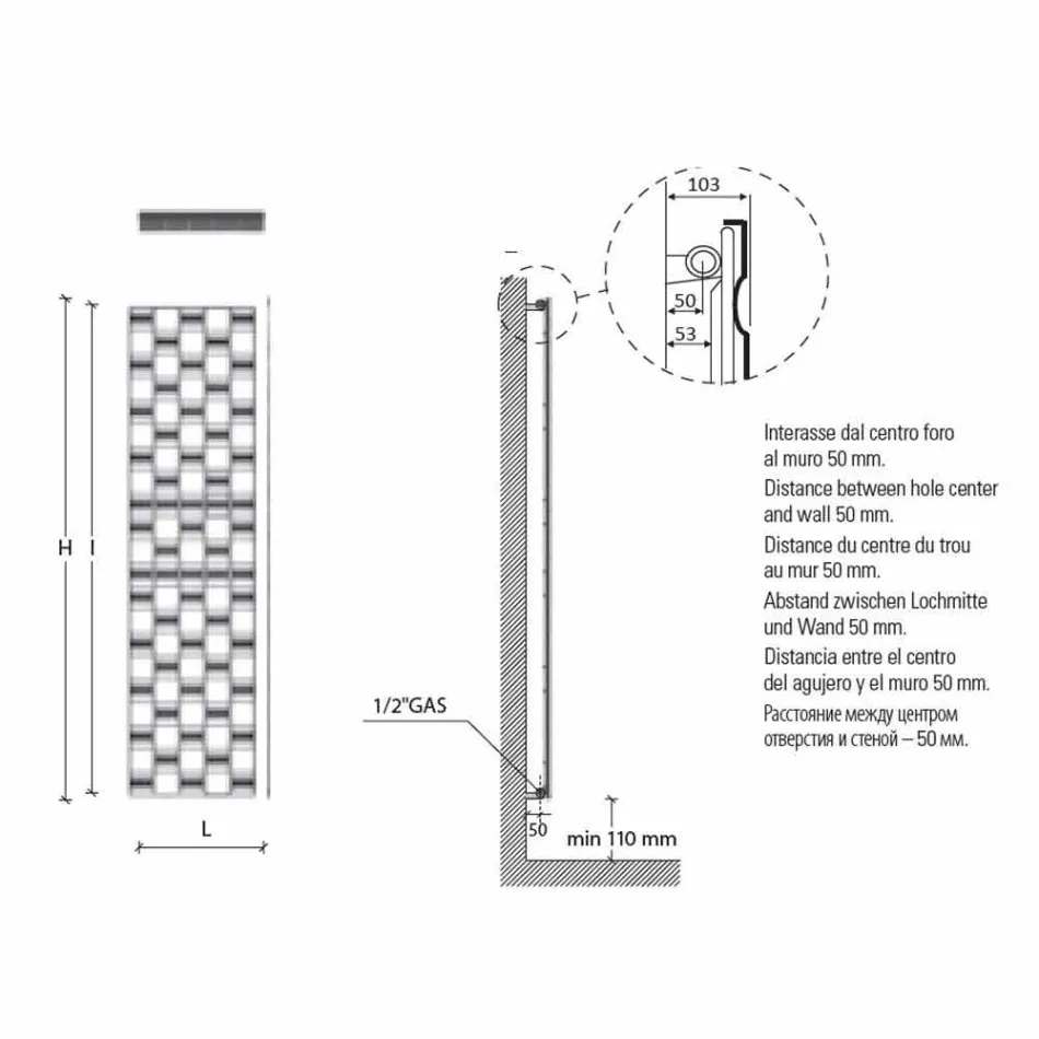 Modern Design Vertical Hydraulic Wall Radiator up to 898 Watt - Air Viadurini