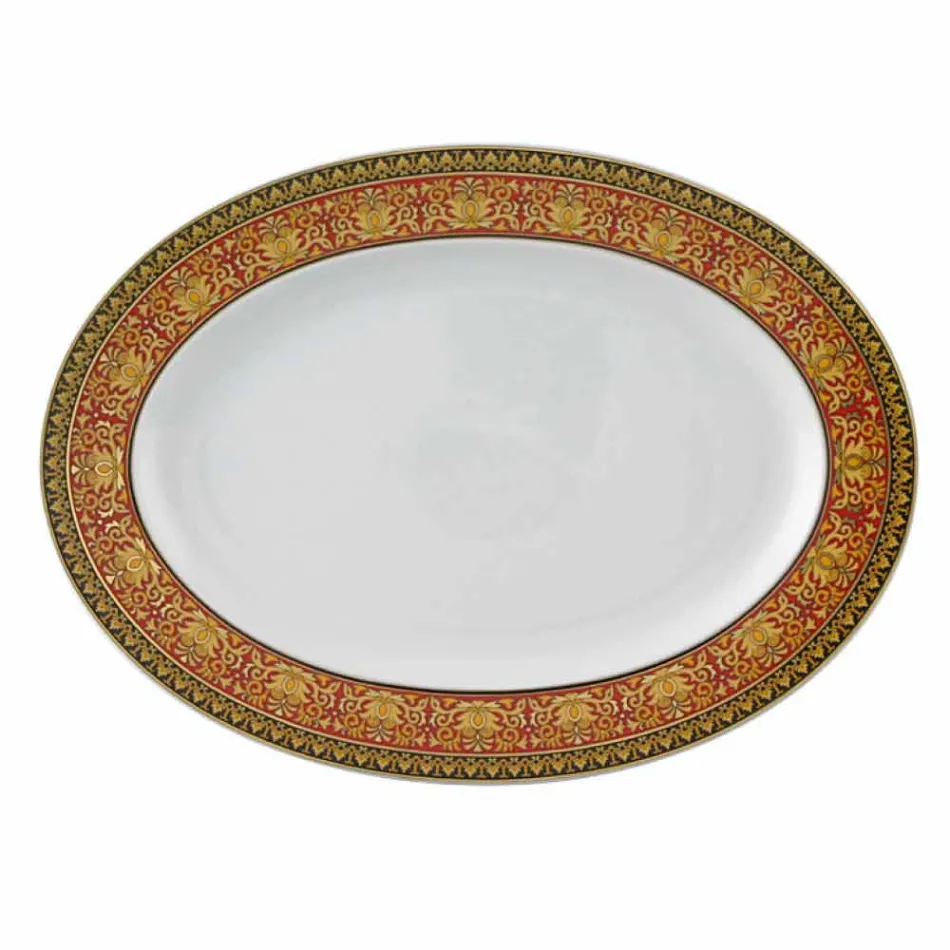 Rosenthal Versace Red Medusa Oval porcelain design plate Viadurini