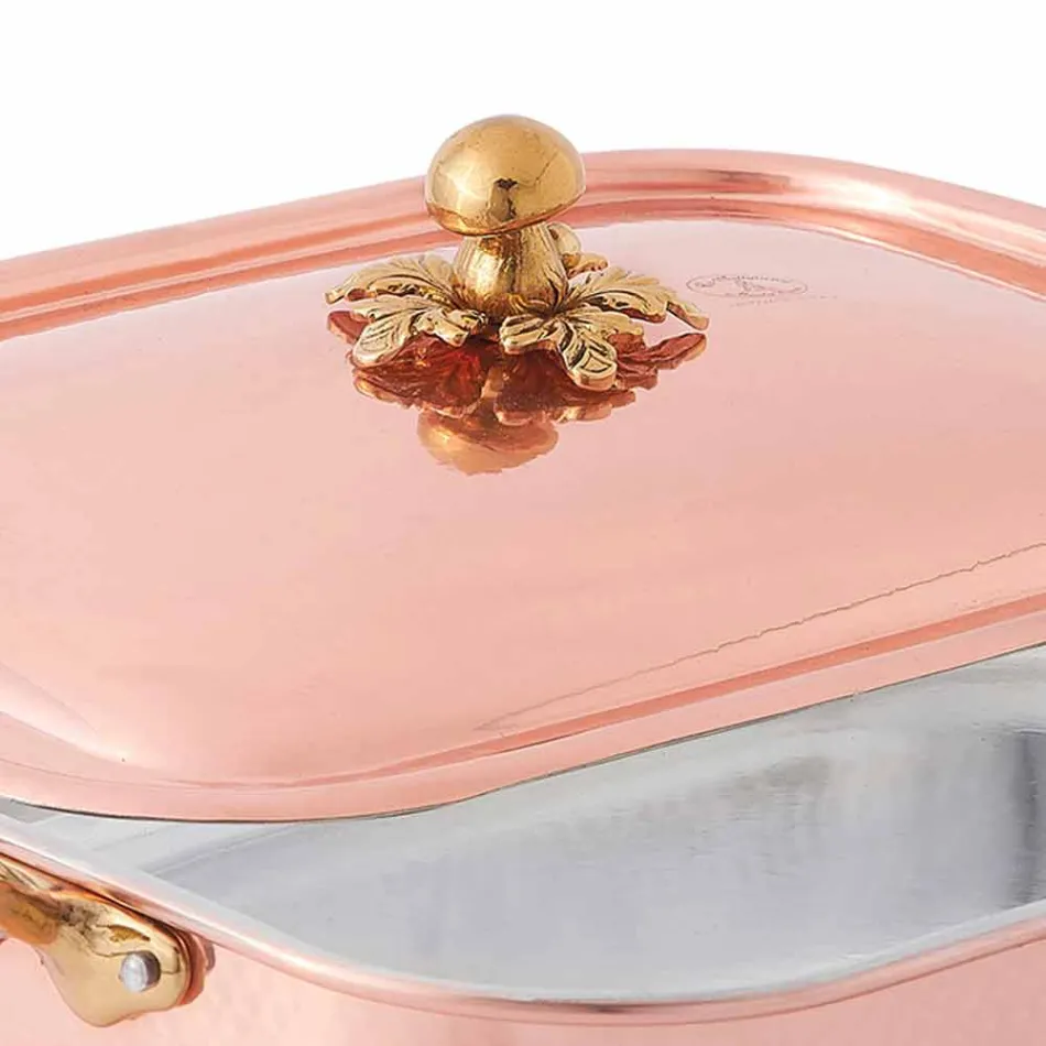 Hand Tinned Copper Rectangular Roaster and Lid 37x27 cm - Mariateresa Viadurini