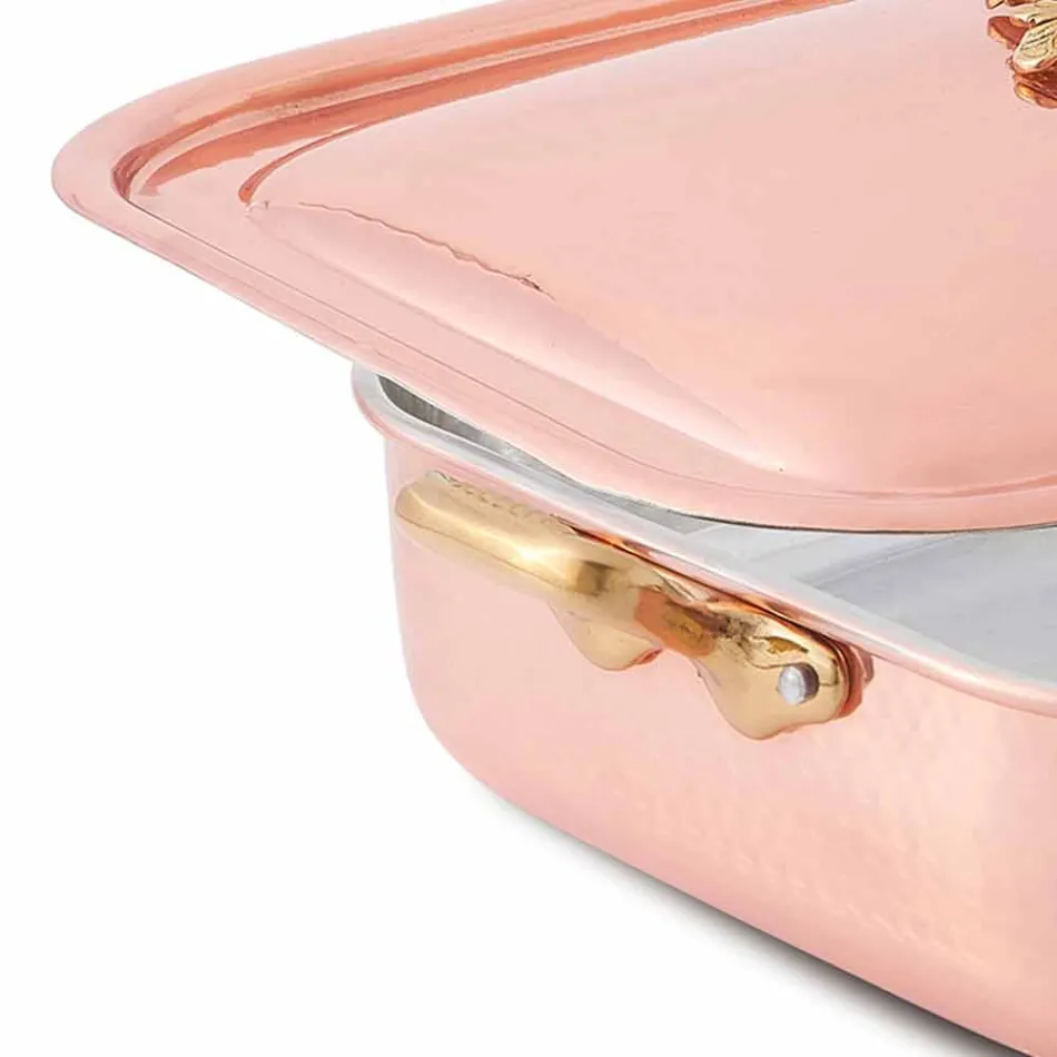 Hand Tinned Copper Rectangular Roaster and Lid 37x27 cm - Mariateresa Viadurini