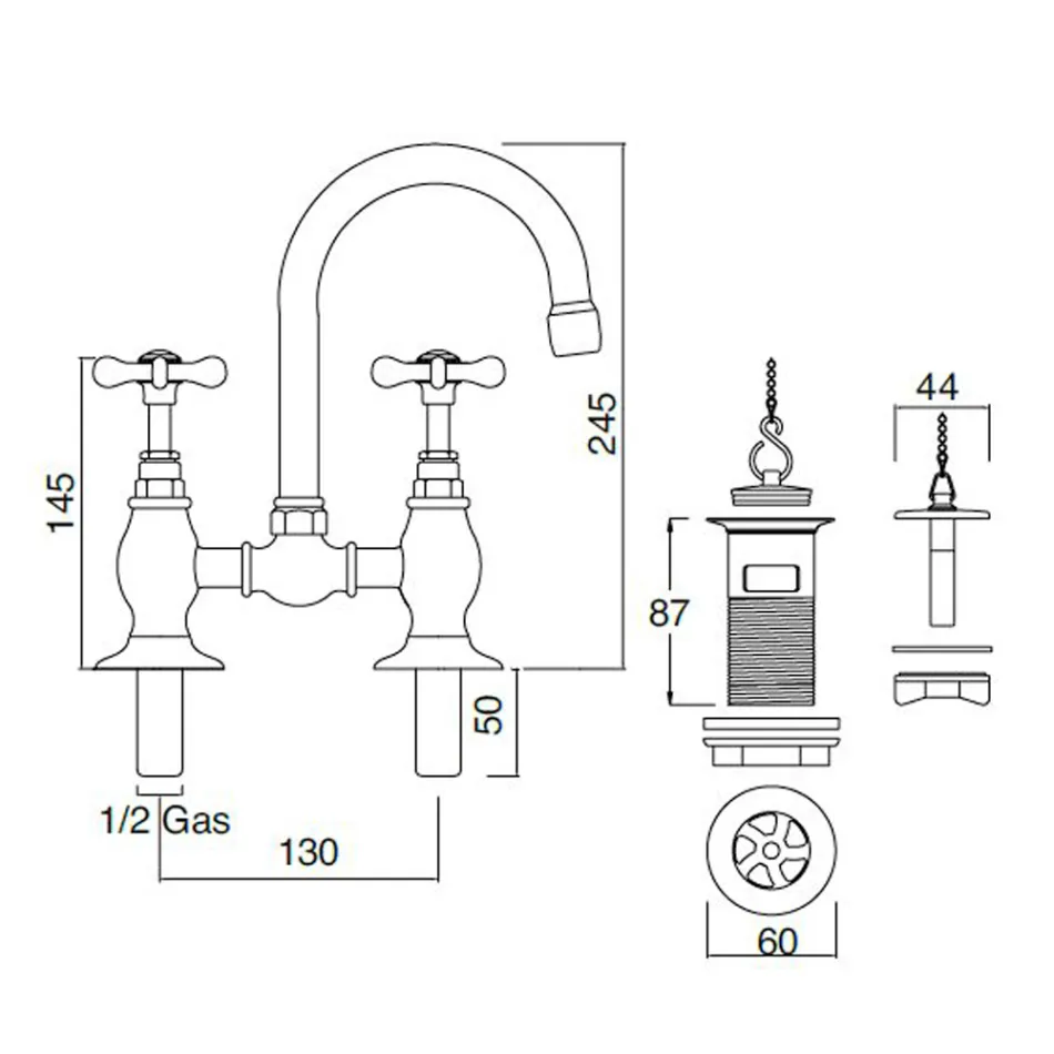 Classic Handcrafted Brass Bridge Tap for Sink - Fioretta Viadurini