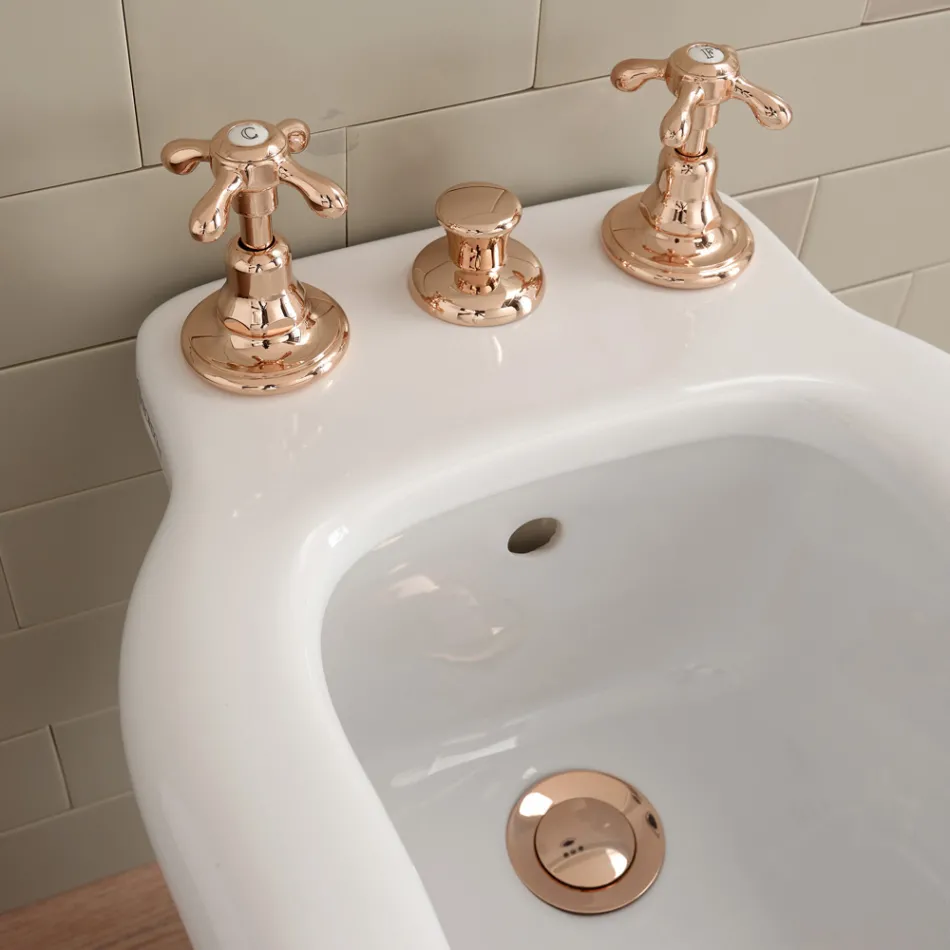 3 Hole Bidet Tap, Internal Delivery, in Vintage Brass – Klarisa Viadurini