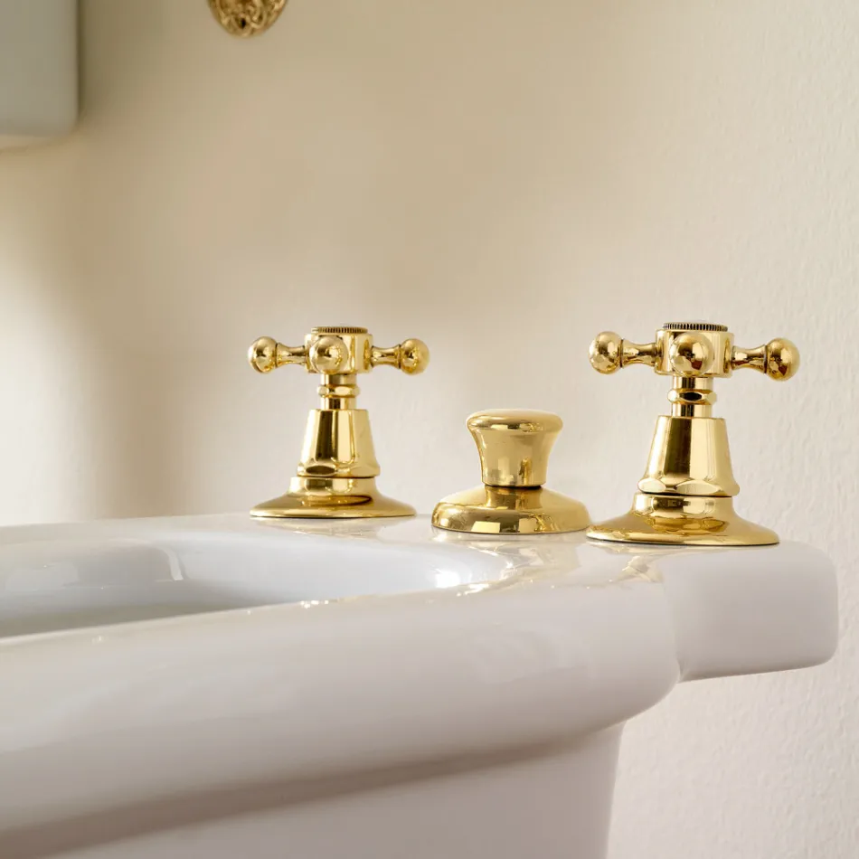 3 Hole Bidet Tap in Brass Made in Italy, Vintage Style - Ursula Viadurini