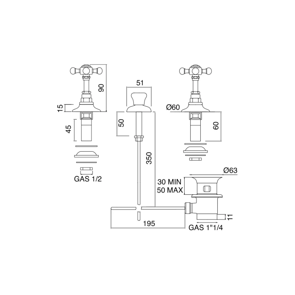 Vintage Brass Bidet Tap with Internal Delivery - Elisea Viadurini