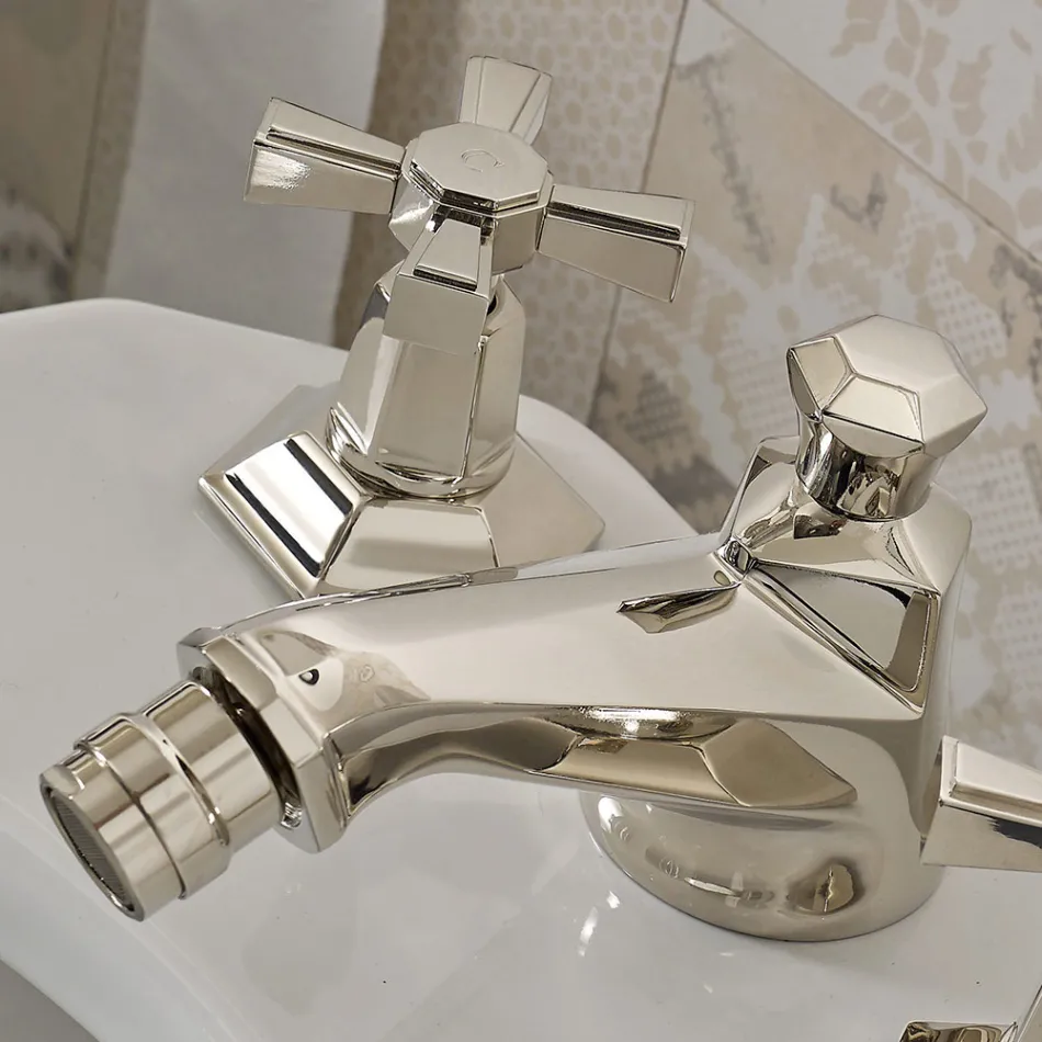 3 Hole Design Bidet Tap in Brass Vintage Style Made in Italy - Silvana Viadurini