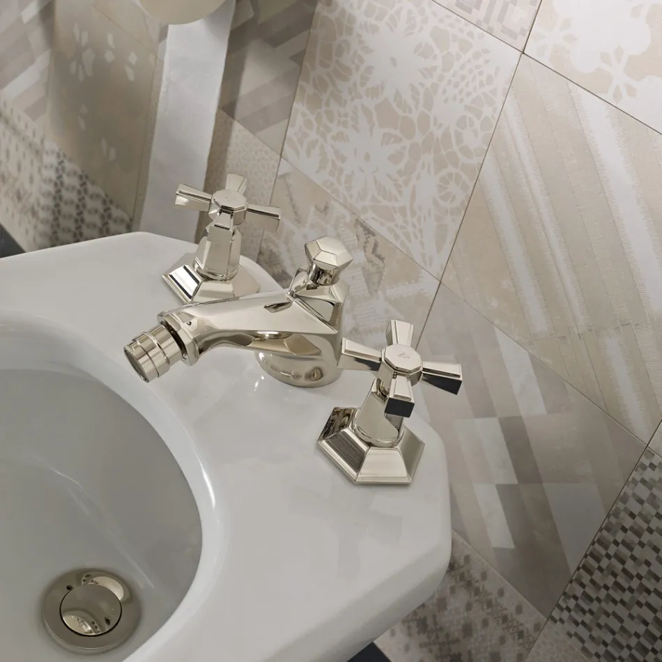 3 Hole Design Bidet Tap in Brass Vintage Style Made in Italy - Silvana Viadurini