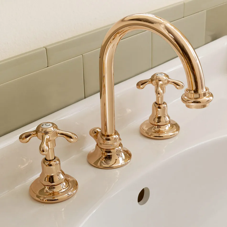 Vintage High Basin Tap in Brass 3 Holes Made in Italy - Klarisa Viadurini
