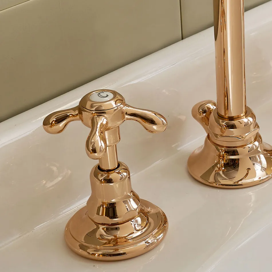 Vintage High Basin Tap in Brass 3 Holes Made in Italy - Klarisa Viadurini