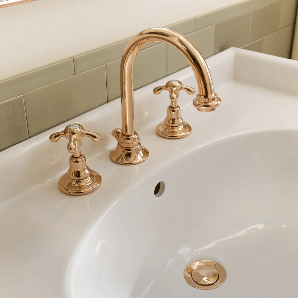 Vintage High Basin Tap in Brass 3 Holes Made in Italy - Klarisa Viadurini