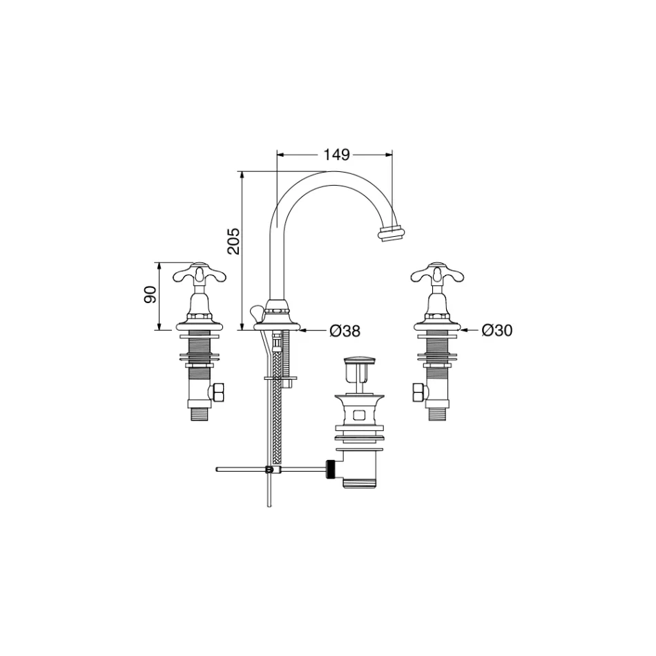 Vintage High Basin Tap in Brass 3 Holes Made in Italy - Klarisa Viadurini