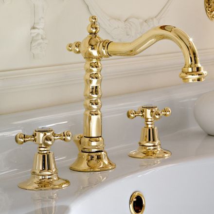 Vintage Design 3 Hole Basin Tap in Brass Made in Italy - Ursula Viadurini