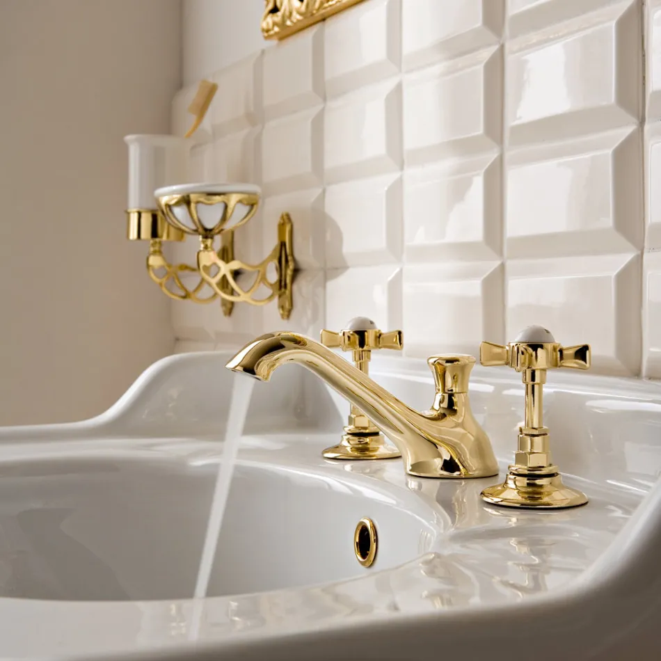 3 Hole Brass Basin Tap, Vintage Style, Made in Italy – Katerina Viadurini