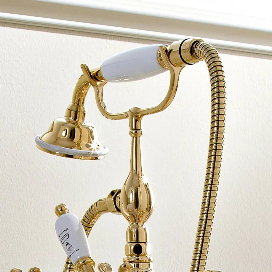 Brass Floor Standing Classic Bathtub Faucet with Hand Shower - Fioretta Viadurini